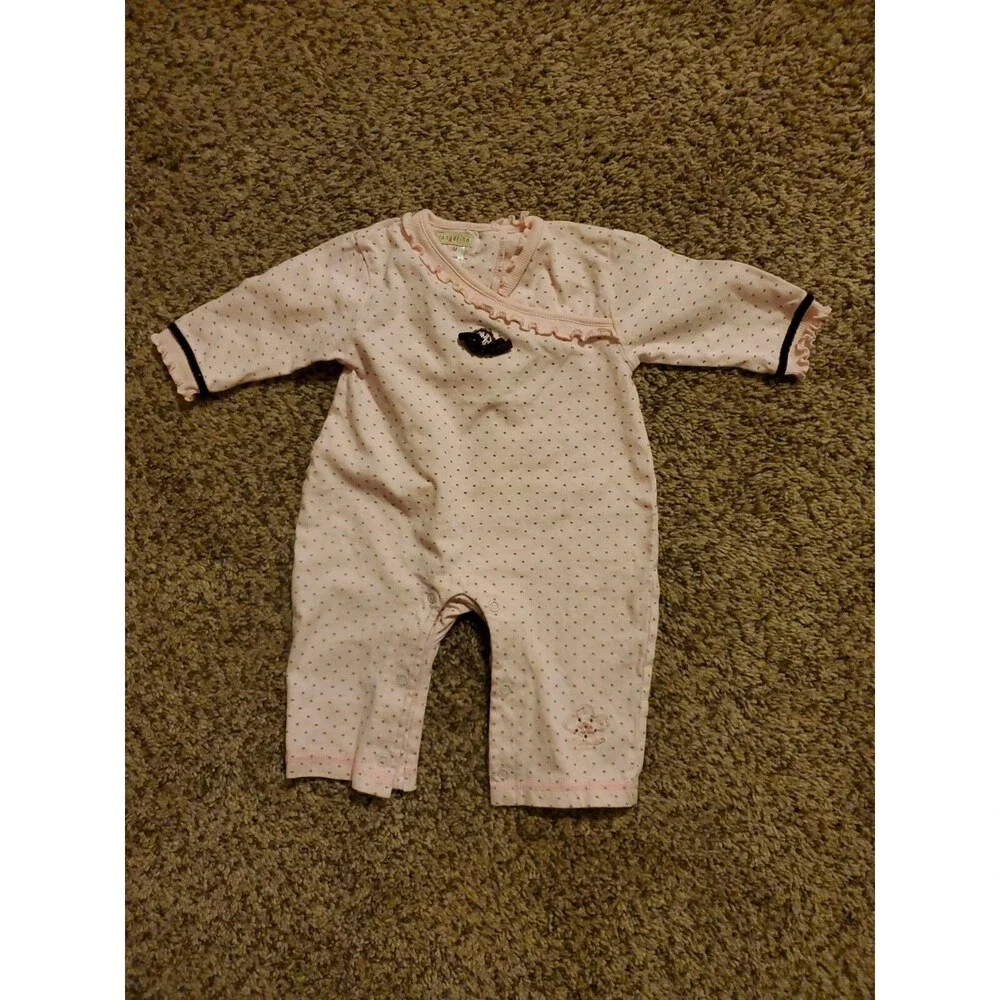 Girl's 3 month Tangerine pink with dots long sleeve outfit